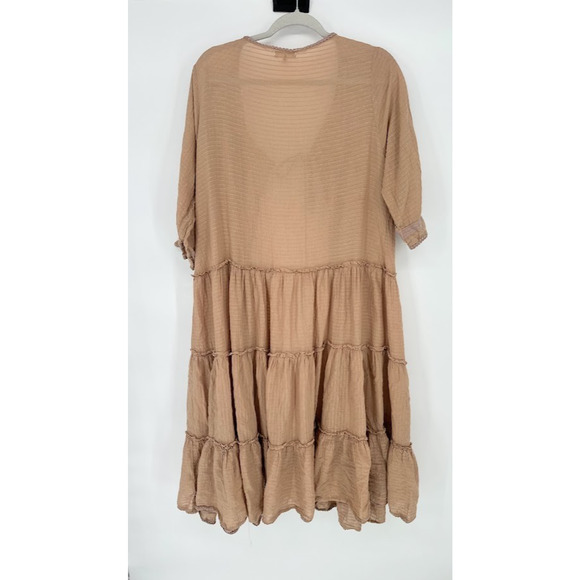 Earthbound Trading Co Cardigan Women XL Brown Kimono Tiered Duster Boho Tie Lace - Picture 6 of 8